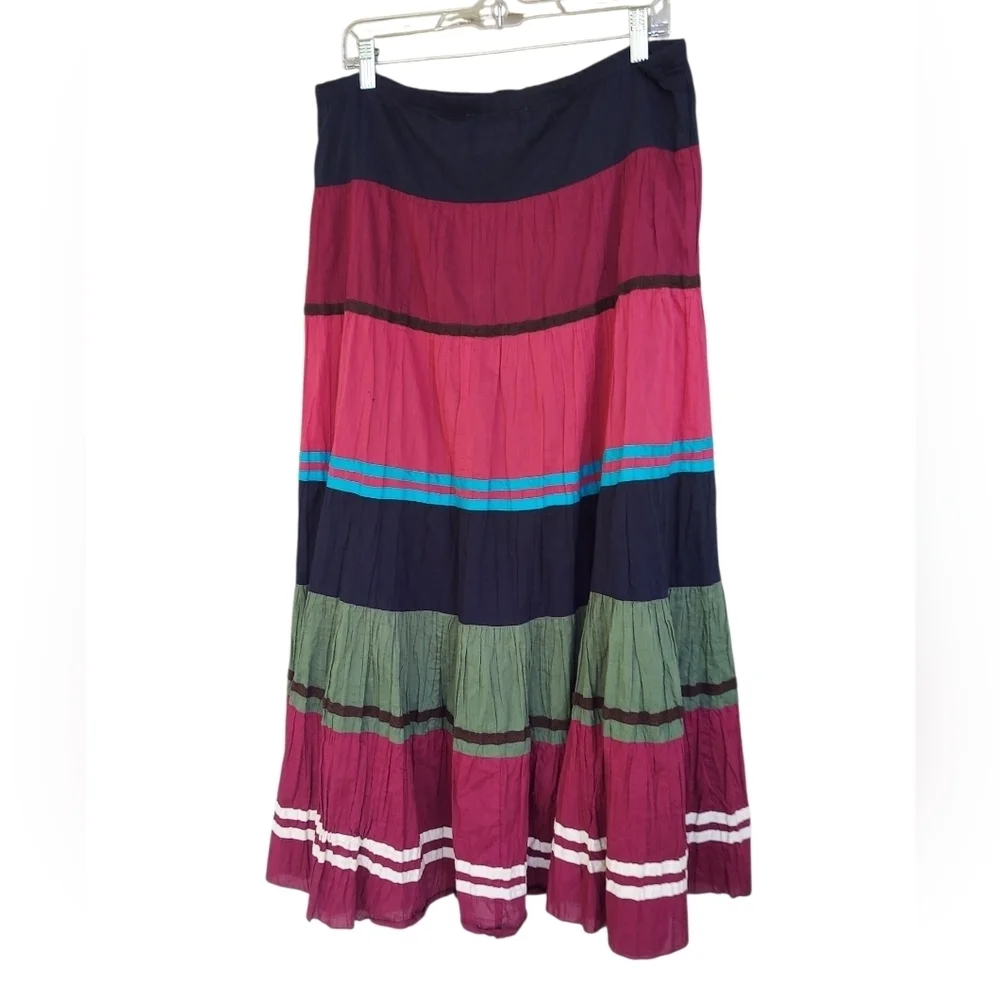Y2K Candies Tiered Boho Hippie Colorblock Maxi Skirt